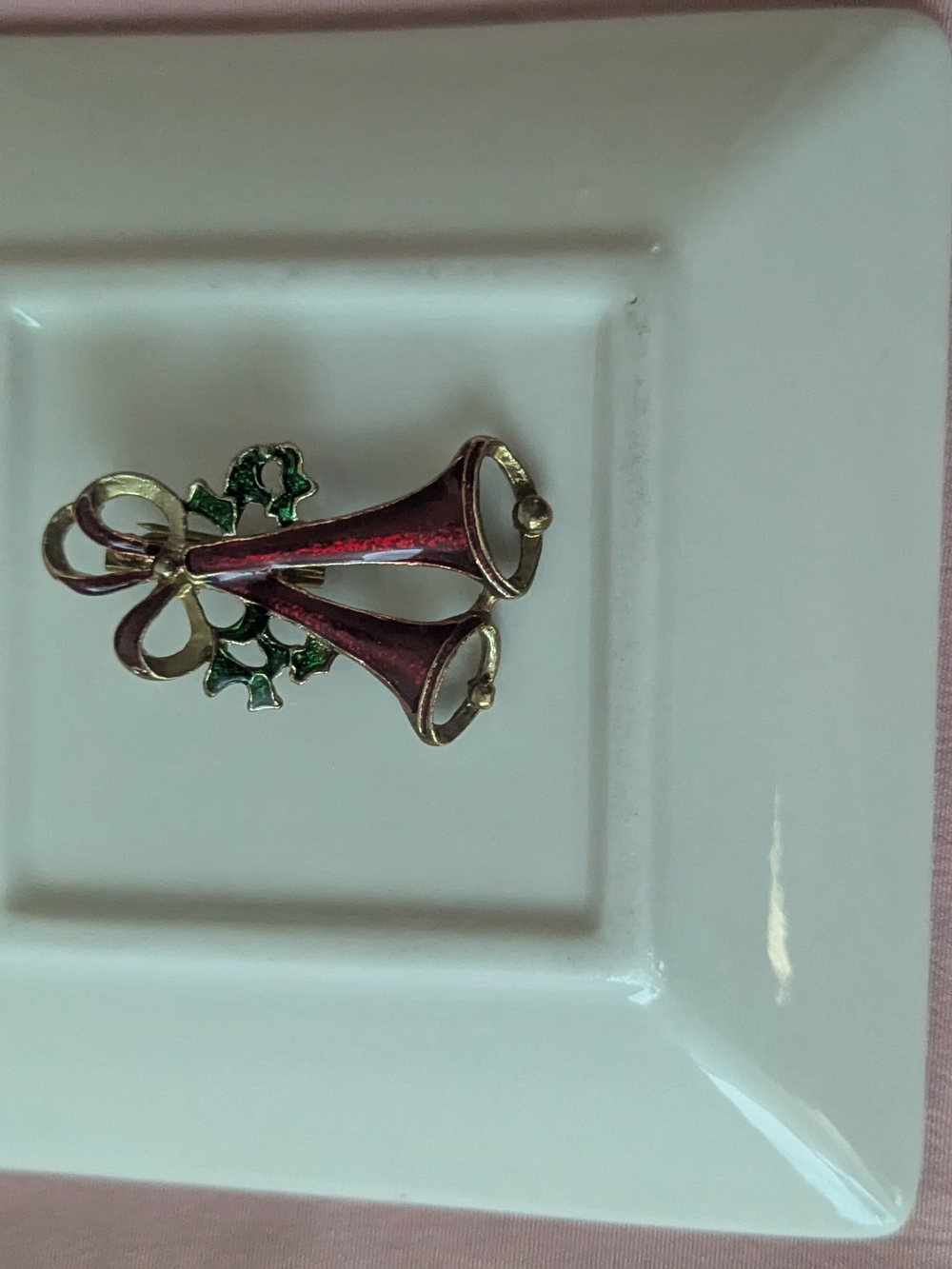 Vintage-Inspired Red & Gold Christmas Bell Pendant with Green Accents